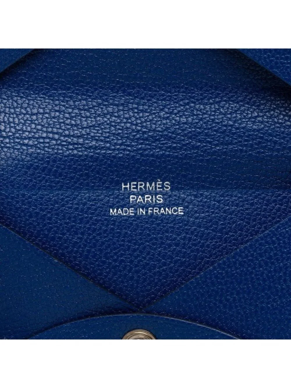 Hermes Calvi Card Case Business Holder Blue Chevre